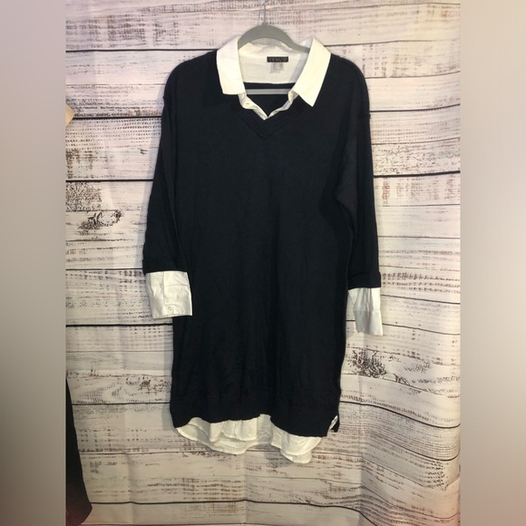 Navy Blue Layered Sweater Dress - Picture 9 of 15